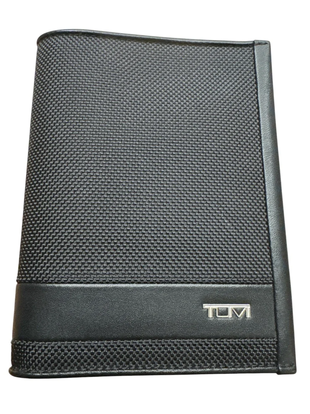 Tumi Alpha Passport Cover Black Textured Passport & Document Holder Silver Logo